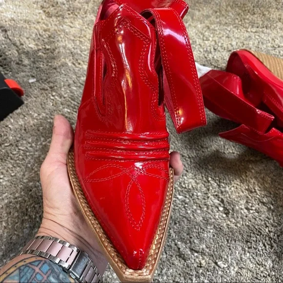 Jeffrey Campbell Red Patent Western Cutout Ankle Boots - Picture 8 of 12